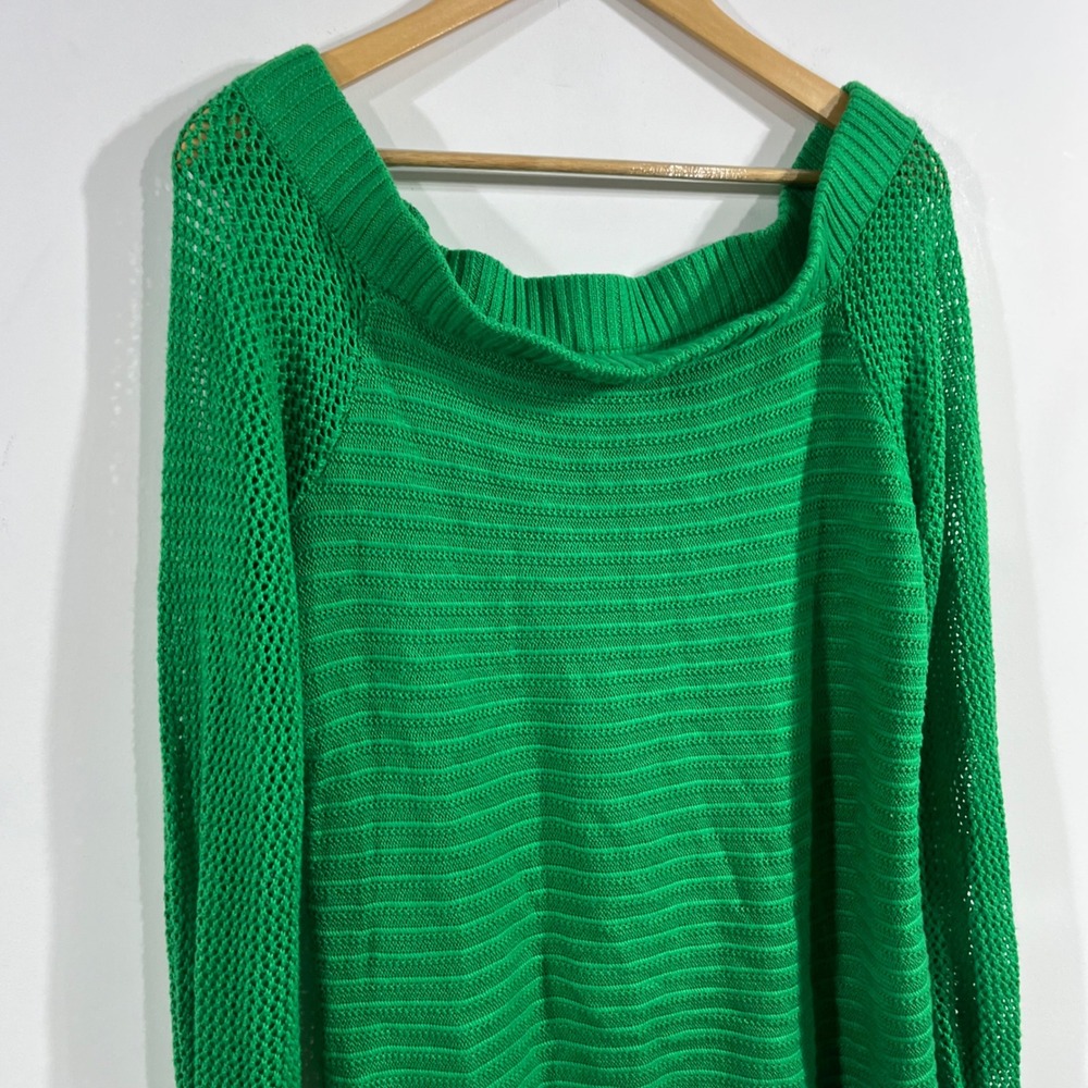 NY&CO Y2K Kelly Green Open Knit Sweater Preppy Old Money Indie Granola Large - Picture 2 of 9